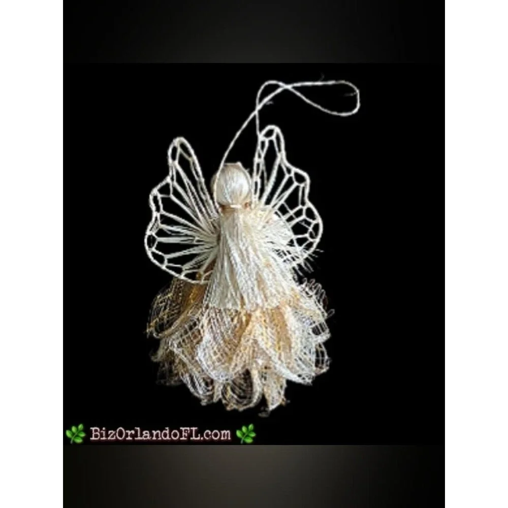VINTAGE: Handcrafted Abaca Fiber Angel Ornament Seasonal Holiday Christmas Decor